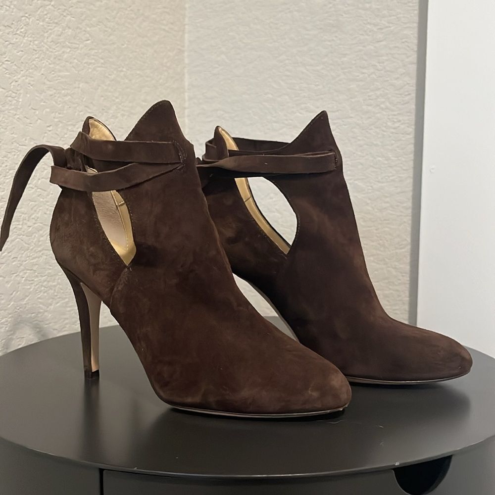 JIMMY CHOO Marina Tie Strap Brown Suede Booties, Size 36.5 (US- 6) - Picture 2 of 11